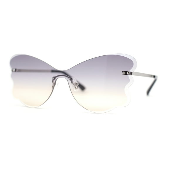 Womens Bubbly Butterfly Beveled Rimless Shield Sunglasses Silver - Grey Brown