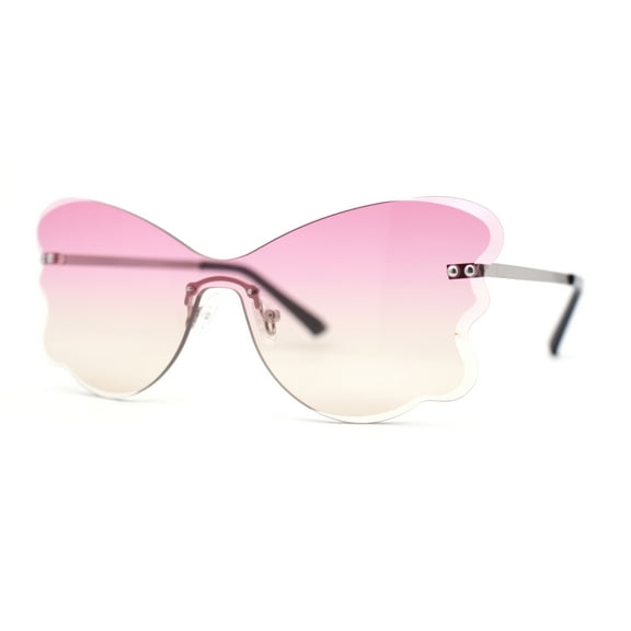 Womens Bubbly Butterfly Beveled Rimless Shield Sunglasses Silver - Pink Brown