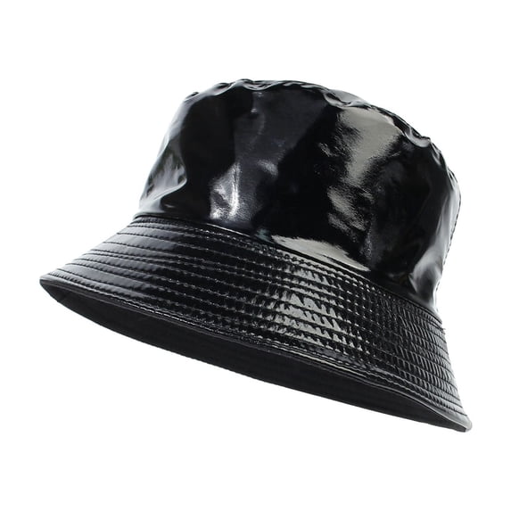 Womens Bucket Hats CQXIDFH Unisex Bright Leather Fisherman Hat, Foldable Basin Cap, Multicolor Casual Sun Hat, Lightweight Outdoor Travel Headwear for Daily Use, Hijab Cap (Black, One Size)