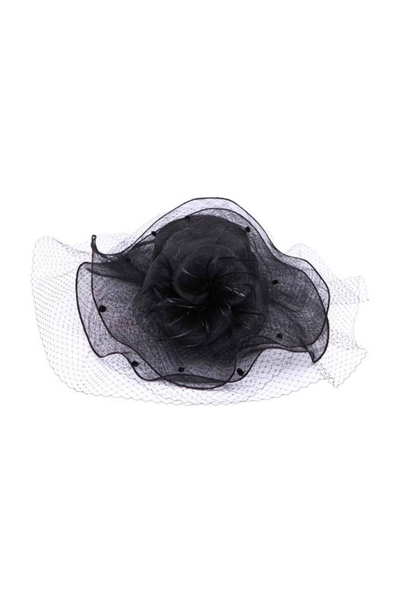 Womens Bucket Sun Hat w/ Lace Veil Bow - Black