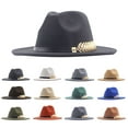 thumbnail image 1 of Womens Buckle Detail Wool Fedora Hat Classic Wide Brim Panama Design, 1 of 3