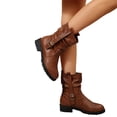 thumbnail image 1 of Womens Buckle Mid Calf Combat Boots Motorcycle Riding Platform Leather Lug Sole Zipper Comfortable Durable Waterproof Outer Outdoor Autumn Winter Streetwear Party Casual Walking,Brown 6, 1 of 6