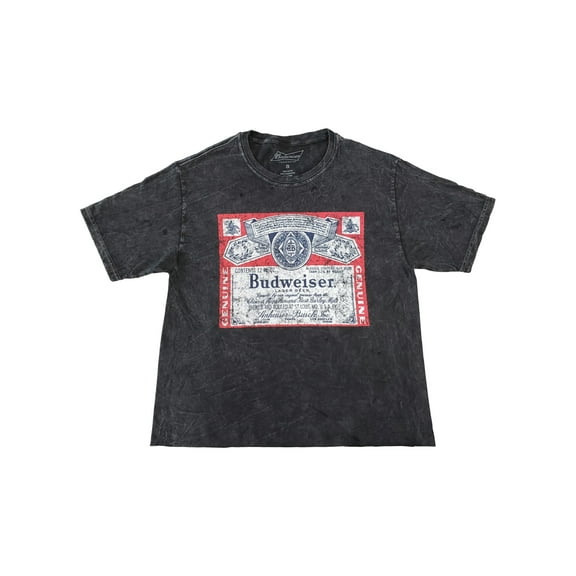 Womens Budweiser Beer Dark Grey Short Sleeve Semi Cropped Cut Off T-Shirt Small