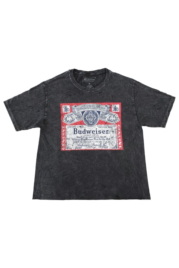 Womens Budweiser Beer Dark Grey Short Sleeve Semi Cropped Cut Off T-Shirt Small