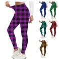 thumbnail image 1 of Womens Buffalo Plaid Leggings High Waisted Yoga Pants Tummy Control Stretchy Athletic Tights for Workout Running Activewear Fall, Purple, L, 1 of 8