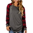 thumbnail image 1 of Womens Buffalo Plaid Shirts Round Neck Pattern Raglan Pullover Long Sleeve Tops, 1 of 2