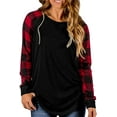 thumbnail image 1 of Womens Buffalo Plaid Shirts Round Neck Pattern Raglan Pullover Long Sleeve Tops, 1 of 3