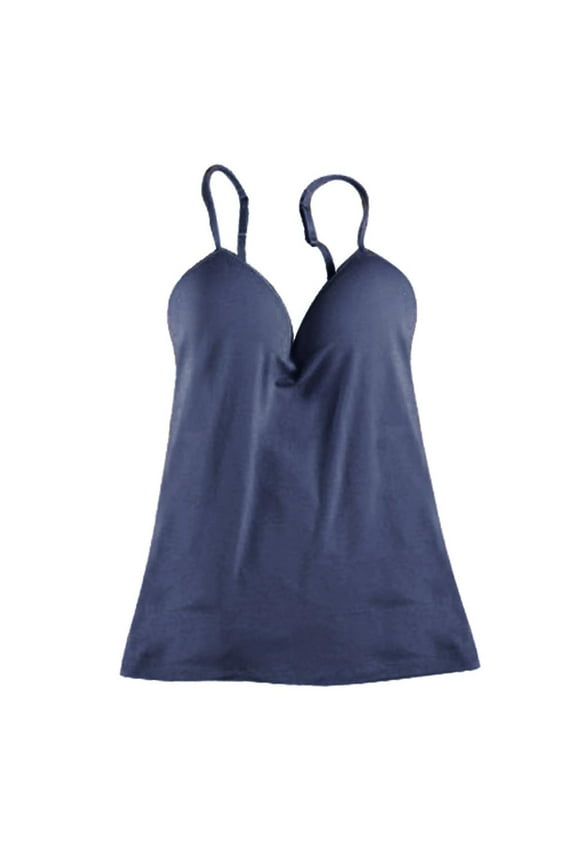 Womens Built Padded Tank Tops Camisole Cami Sleeping - Navy Blue, M