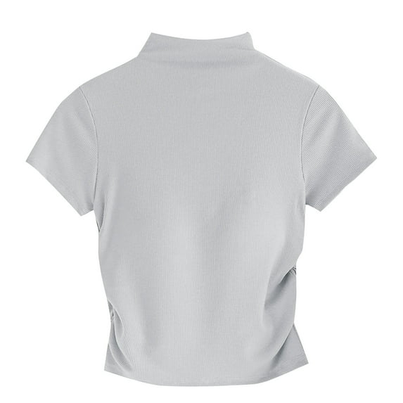 Womens Built-in Bra Crop Top 2024 Summer Padded Mock Neck Casual Solid Short Sleeve Sexy Going Out Shirts