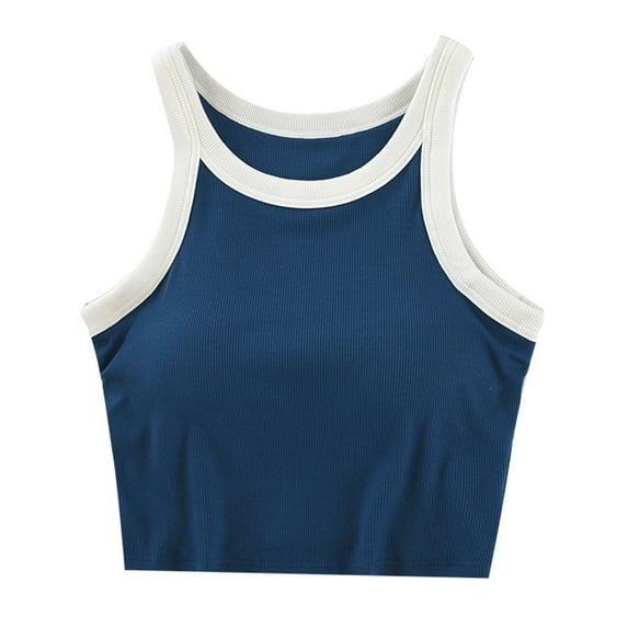 Womens Built-in Bra Halter Camisoles 2024 Summer Colorblock Tank Crop Tops Padded Casual Sleeveless Vest Shirts