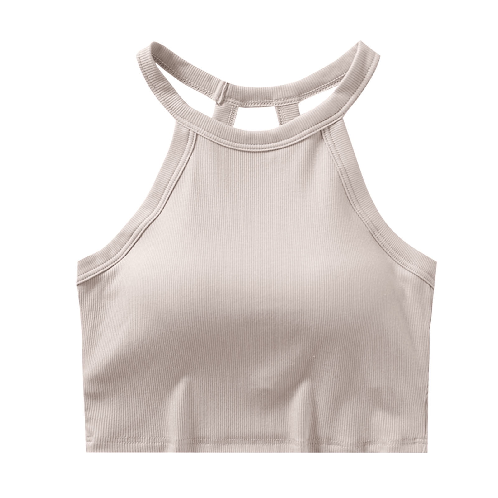 Womens Built In Bra Halter Camisoles 2024 Summer Padded Workout Tank Crop Tops Casual Sleeveless 4525