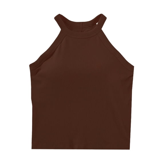 Womens Built-in Bra Halter Camisoles 2024 Summer Padded Workout Tank Crop Tops Casual Solid Sleeveless Sports Shirts