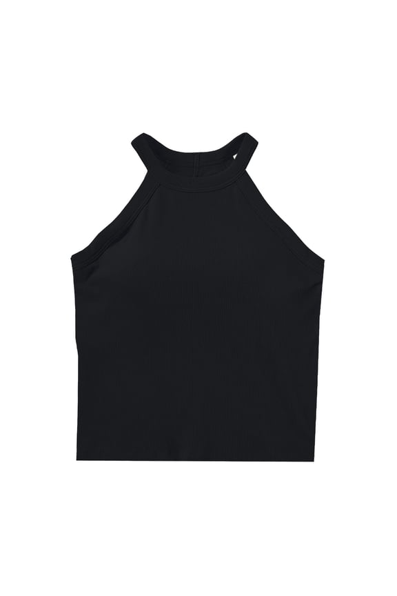 Womens Built-in Bra Halter Camisoles 2024 Summer Padded Workout Tank Crop Tops Casual Solid Sleeveless Sports Shirts