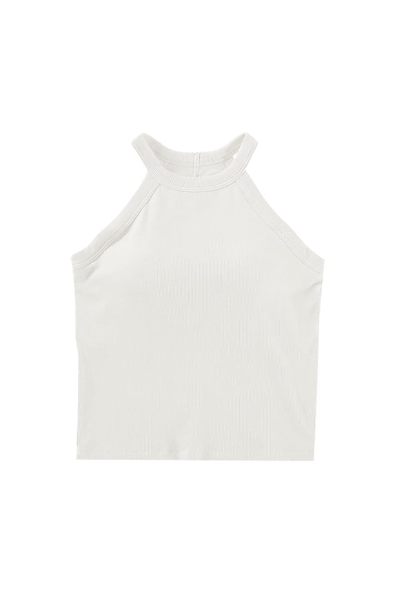 Womens Built-in Bra Halter Camisoles 2024 Summer Padded Workout Tank Crop Tops Casual Solid Sleeveless Sports Shirts