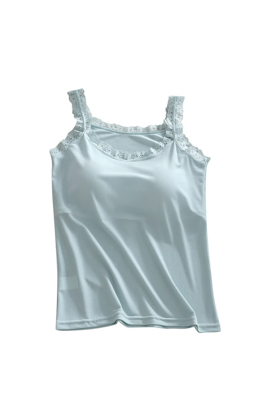 Womens Built in Padded Bra Tank Tops with Lace Trim Modal Camisole Yoga Tanks Tops Basic Solid Stretch Cami
