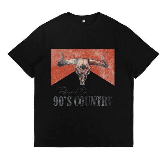 Womens Bull Skull 90’s Country Graphic Tees – Nostalgic Retro Casual Pattern Tops Print T Shirts(S-5XL)