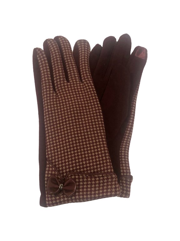 Womens Burgundy Houndstooth Stretch Fit Texting & Tech Touchscreen Gloves