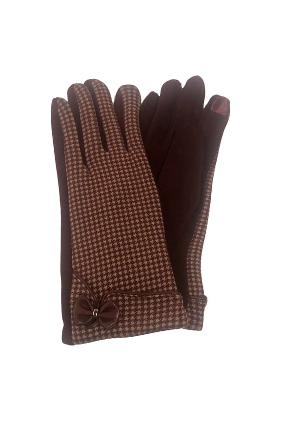 Womens Burgundy Houndstooth Stretch Fit Texting & Tech Touchscreen Gloves