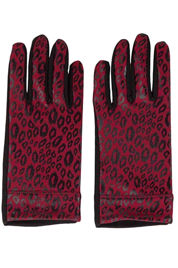 Womens Burgundy Red Leopard Print Stretch Fit Texting & Tech Gloves