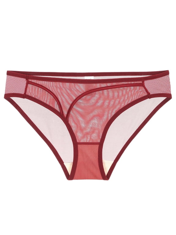 Womens Burgundy Sheer Mesh Panties, Triangle Cotton-Lined Underwear for Women, Comfortable & Breathable Everyday Hipster, 1 Pack (S-XL),Size S