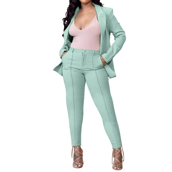 Womens Business Blazers Set 2 Piece Suit Sets Ladies Casual Elegant Open Front Long Sleeves Blazer Jacket and Pencil Pants Work Office Formal Outerwear Wedding Gest Outfit