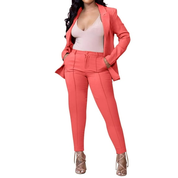 Womens Business Blazers Set 2 Piece Suit Sets Ladies Casual Elegant Open Front Long Sleeves Blazer Jacket and Pencil Pants Work Office Formal Outerwear Wedding Gest Outfit