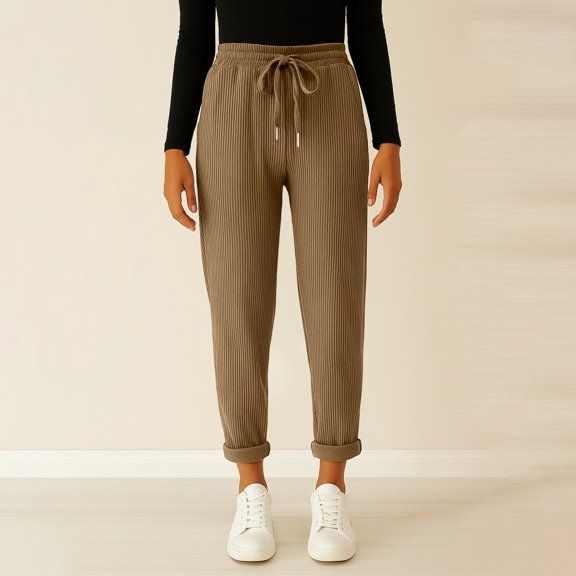 Womens Business Casual Corduroy Pants High Waisted Baggy Teacher Work Trousers Straight Leg Comfy Khaki S