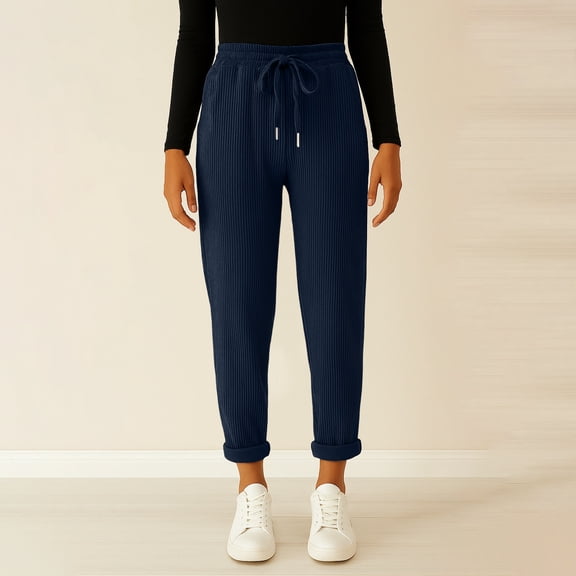 Womens Business Casual Corduroy Pants High Waisted Baggy Teacher Work Trousers Straight Leg Comfy Navy S