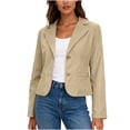 thumbnail image 1 of Womens Business Casual Cropped Blazer Lapel Collar Long Sleeve Work Office Suit Jacket with Buttons, 1 of 6