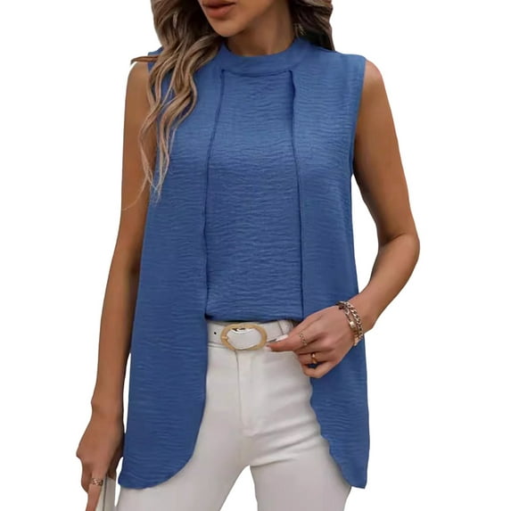 Womens Business Casual Tank Top Summer Sleeveless Outfits 2025 Spring Trendy Dressy Work Shirts Blue L