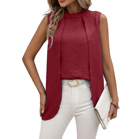 Womens Business Casual Tank Top Summer Sleeveless Outfits 2025 Spring Trendy Dressy Work Shirts Red XL