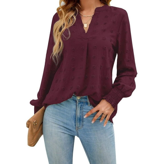 Womens Business Casual Tops Long Sleeve V Neck Dressy Office Work Fall Shirt Chiffon Blouse