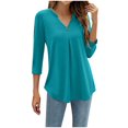 thumbnail image 1 of Womens Business Casual Tops New Ladies' Casual Solid Color Waist Cinched 3/4 Sleeve V-Neck Top/Shirt Mint Green S, 1 of 8