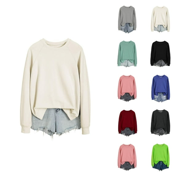 Womens Business Casual Tops Women's Solid Color Sweatshirt Sweatshirt For Women Tops Casual Raglan Long Sleeve Crew Neck Pullover Sweatshirt Casual Solid Color Tops