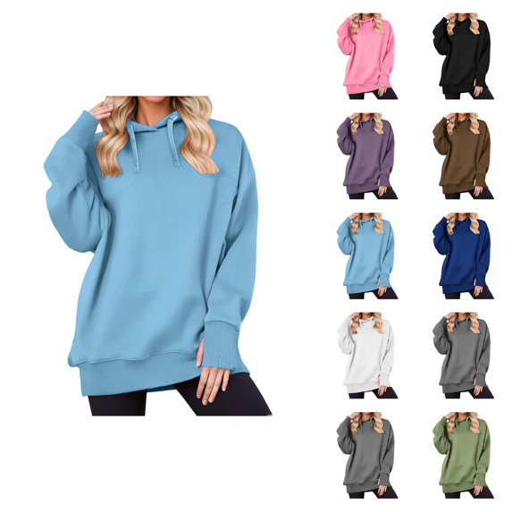 Womens Business Casual Tops Women's Solid Color Sweatshirt Women's Casual Long Sleeve Hooded Sweatshirt Solid Color Pullover Fashion Hoodie For Daily Wear Comfortable Loungewear