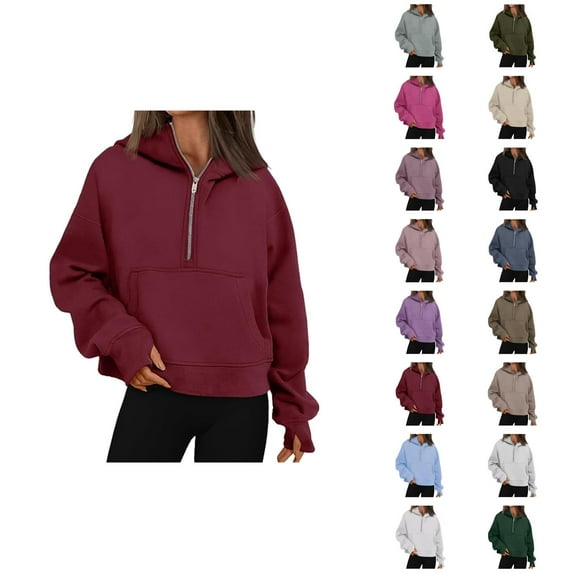 Womens Business Casual Tops Women's Solid Color Sweatshirt Women's Fashion Casual Zipper Long Sleeved Loose Solid Color Hoodie