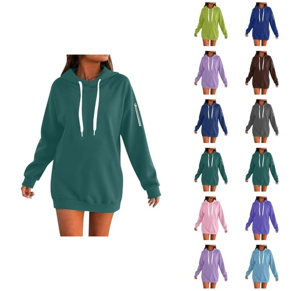 Womens Business Casual Tops Women's Solid Color Sweatshirt Women's Zip Up Hoodie Soft Long Sleeve Casual Pullover Warm Winter Sweatshirt With Pockets Comfortable Loungewear