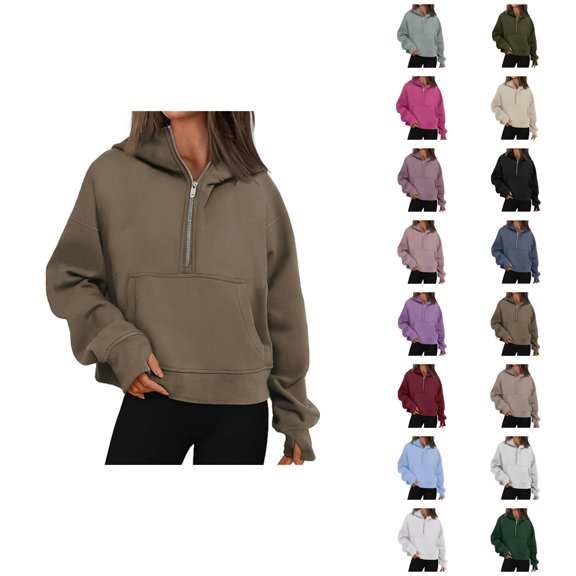 Womens Business Casual Tops Women's Solid Sweatshirt Women's Fashion Casual Zipper Long Sleeved Loose Solid Color Hoodie