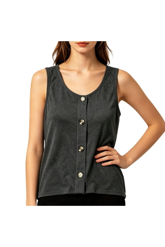Womens Business Tops Button Front Ribbed Sleeveless Basic Camisole Crop Tops for Women,Grey,2XL,Grey,2XL