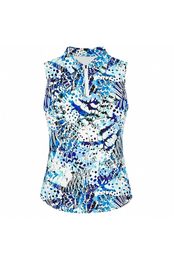Womens Business Tops Effortless Printed Sleeveless Classic Notched Collar Crop Tank Tops for Women,Blue,L