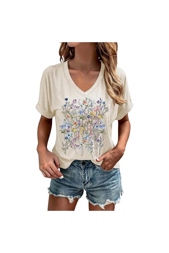 Womens Business Tops Short Sleeve Crew Neck Giraffe Print Womens Performance Tops,Beige,M