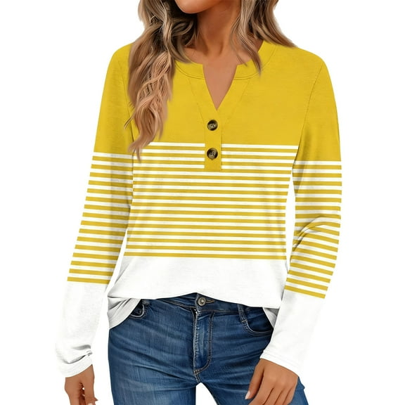 Womens Business Tops, Yigetop Womens Long Sleeve Henley Shirts Fall Fashion Tops Trendy V Neck Blouses Tunic Sweater Tops Womens Fall Shirts Yellow L