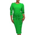 thumbnail image 1 of Womens Business Work Office Crew Neck Pencil Dress Elegant Ruched Long Dress, 1 of 8