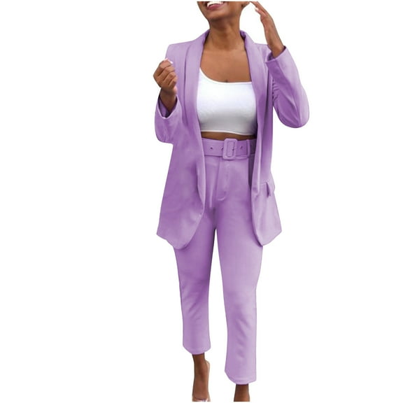 Womens Business Work Suit Set Long Sleeve Open Front Blazer with Cropped Suit Pants Basic Office Formal Suit Sets