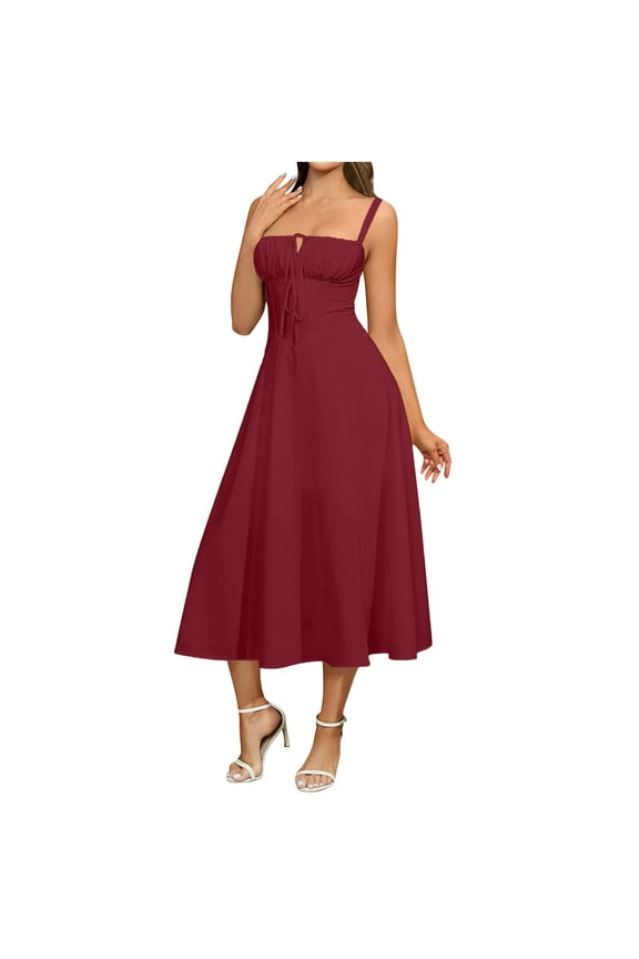 Womens Bustier Corset Dress Summer Casual with Slit Spaghetti Strap Formal Midi Flowy Dresses