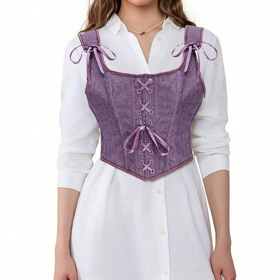Womens Bustier Corsets Renaissance Vintage Lace Up Overbust Corset Tops Pirate Bodyshaper Waist Cincher Bodice Purple, XXL