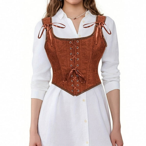 Womens Bustier Corsets Renaissance Vintage Lace Up Overbust Corset Tops Pirate Bodyshaper Waist Cincher Bodice Red, XXL