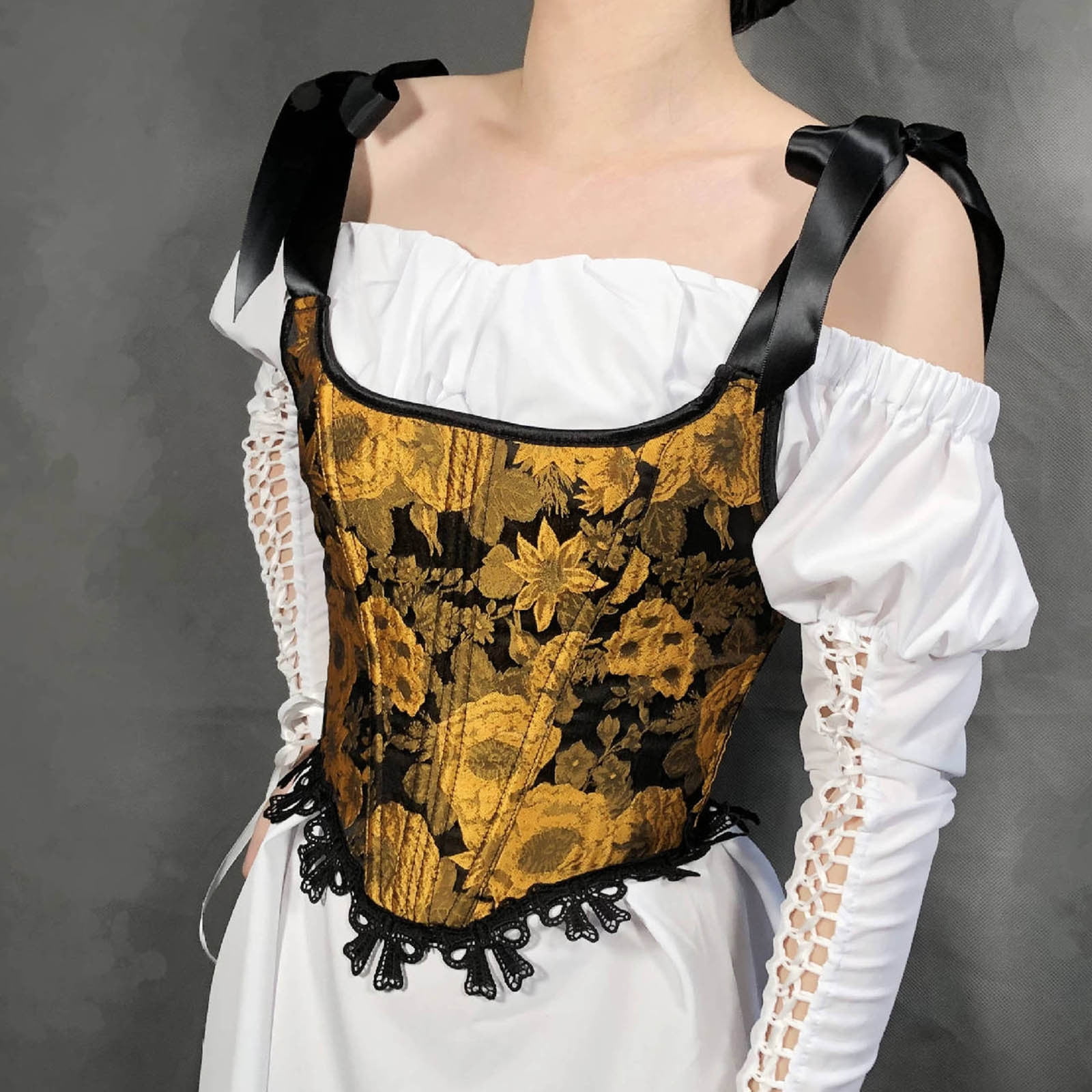 Women's Lace up Boned Overbust Corset Bustier Gothic
