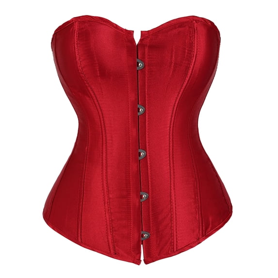 Womens Bustiers & Corsets Women's Bustier Corset Tops Plus Size Satin Waist Cincher Overbust Bustiers Solid Color Waist Bride Shapewear Tops Corset Lingerie Set S-7 Wine XL