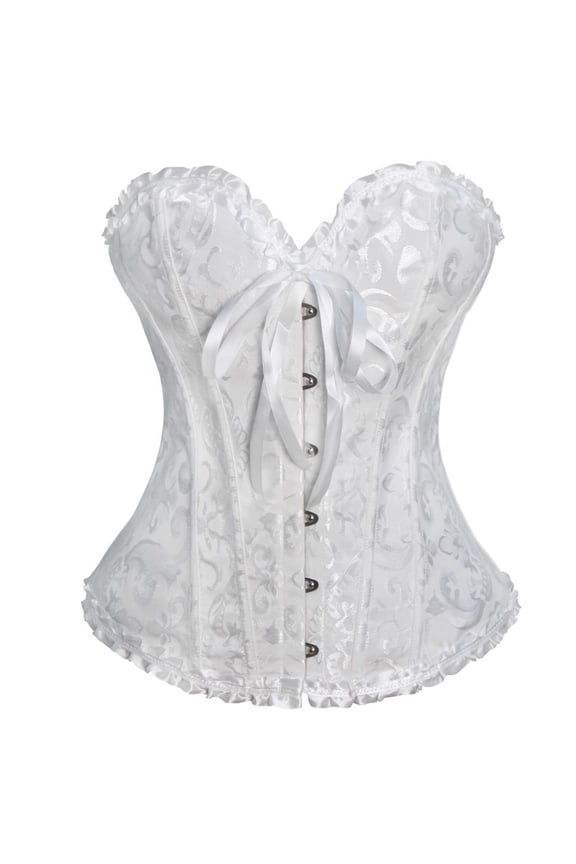 Womens Bustiers and Corsets - Full Breast Corset Top Ruffle Trim Gothic Vintage Corsage Bustier Corsets for Women (M, White)